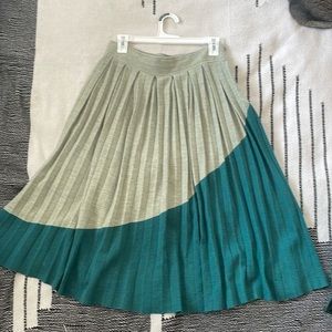 Charlie & Robin Anthropologie Pleated Wool Color Block Skirt Midi Green